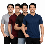Men's Solid Regular Fit Polo Shirt (PACK OF 4)